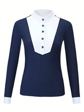 Spring-Autumn Equestrian Long Sleeve Stretch Fit Riding Shirt, Knit Polo Collar Equestrian Top, Suitable For All Seasons